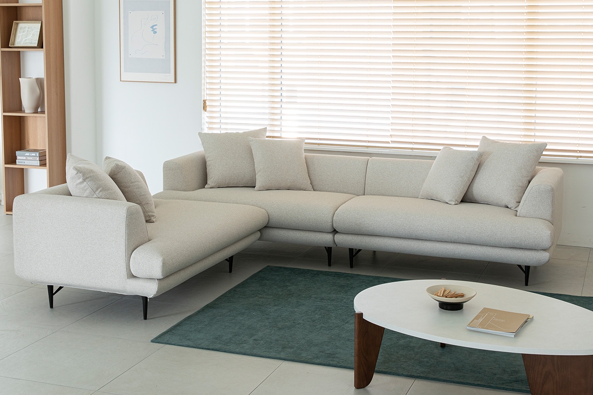 1+1커버 증정 DK080 4인 모듈형 베이지 워셔블+풀커버링 패브릭 소파