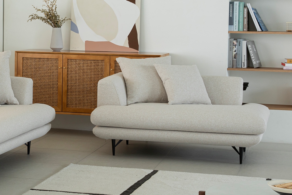 듀커소파 DK080 2인 베이지 모듈형 풀커버 패브릭 소파