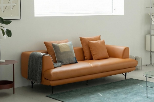 듀커소파 DK080 3인 다크 오렌지 젯 블랙 가죽소파