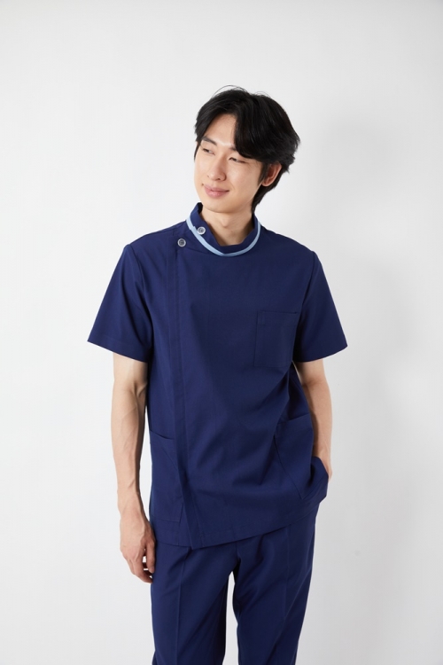 하이넥 배색 네이비 상의-4612