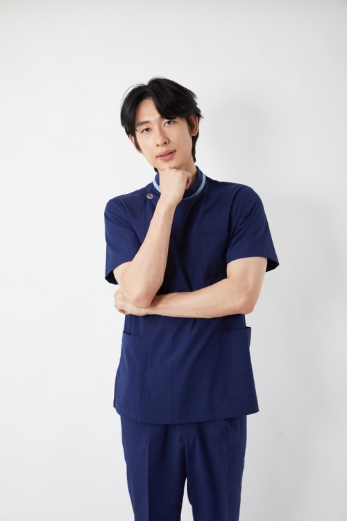 하이넥 배색 네이비 상의-4612