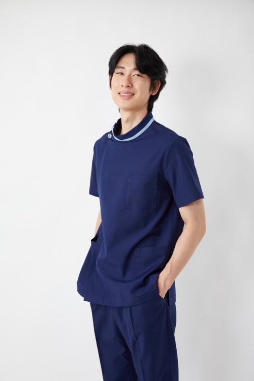 하이넥 배색 네이비 상의-4612