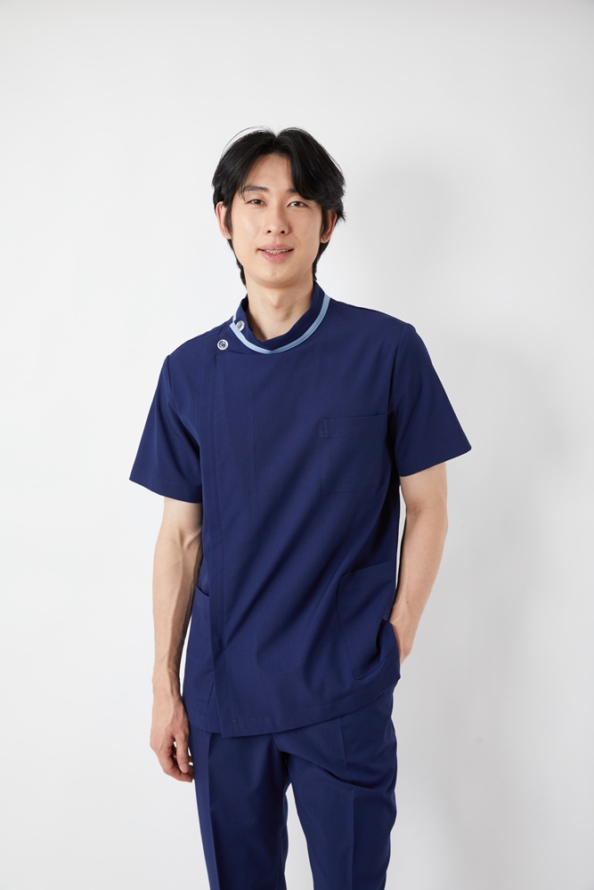 하이넥 배색 네이비 상의-4612