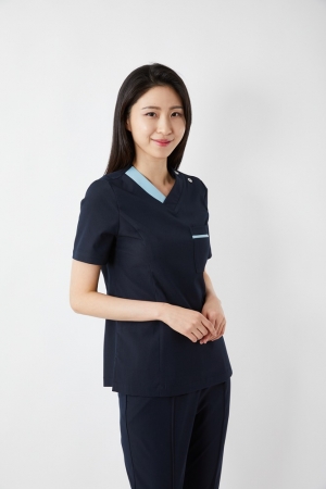 V넥 배색포인트 다크네이비 상의-4661