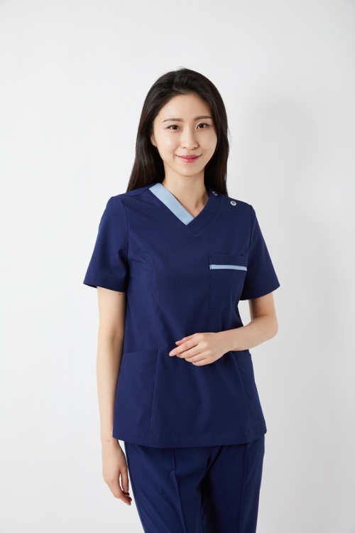 V넥 배색포인트 네이비 상의-4662