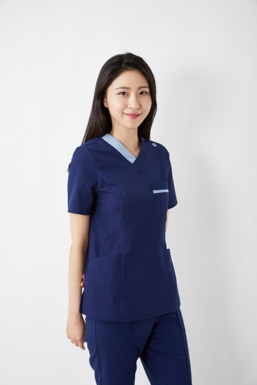 V넥 배색포인트 네이비 상의-4662