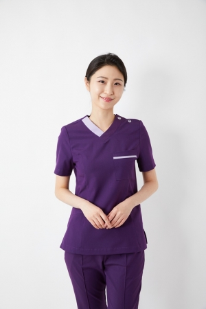 V넥 배색포인트 로열퍼플 상의-4663