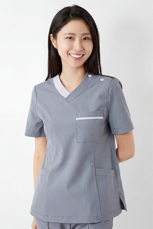 V넥 배색포인트 토프그레이 상의-4664