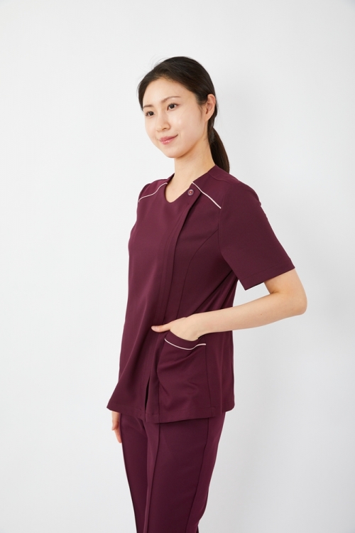 스트링 배색포인트 와인 상의-5964