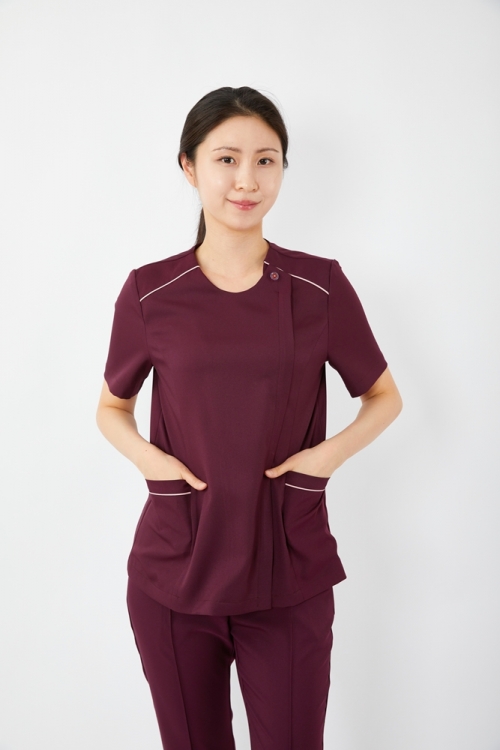 스트링 배색포인트 와인 상의-5964