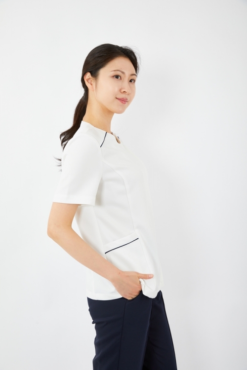 스트링 배색포인트 화이트 상의-5965