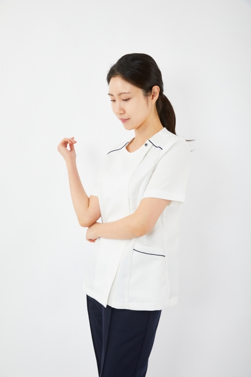 스트링 배색포인트 화이트 상의-5965