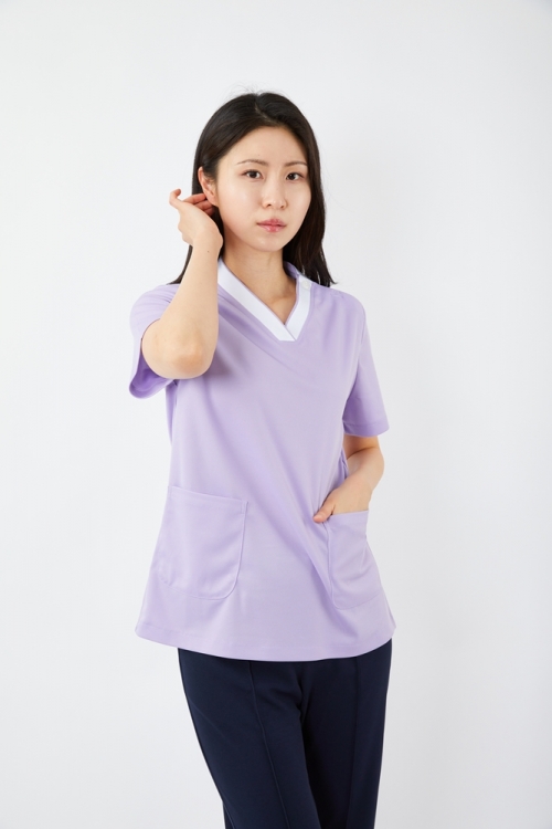 V배색 보라(WH) 상의-5913