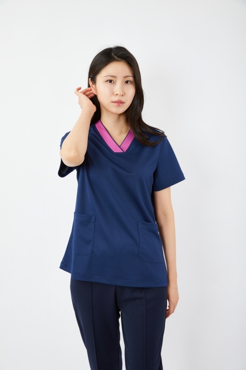 V배색 네이비 상의-5915