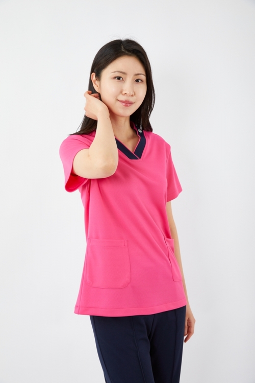 V배색 체리핑크 상의-5914