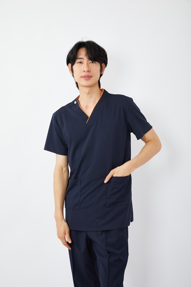 V넥 라인배색 다크네이비 상의-5919