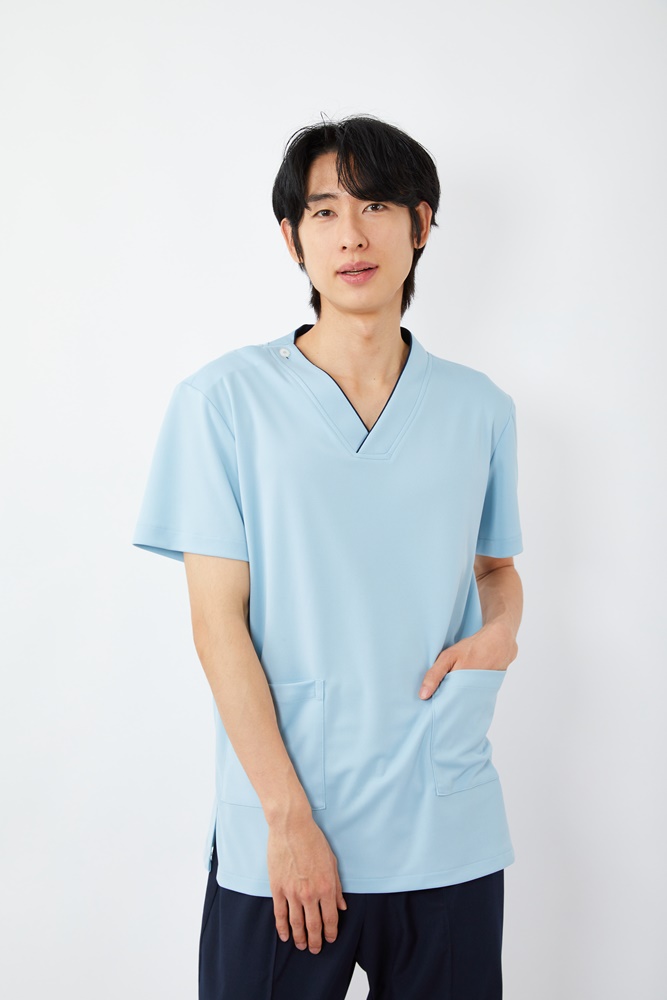 V넥 라인배색 민트 상의-5920