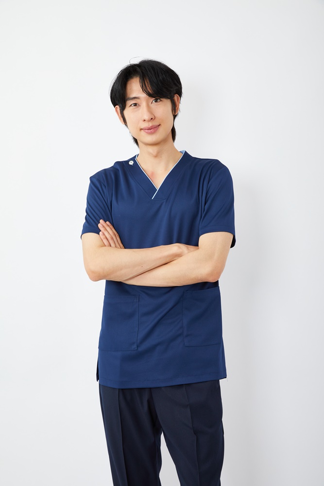 V넥 라인배색 네이비 상의-5921