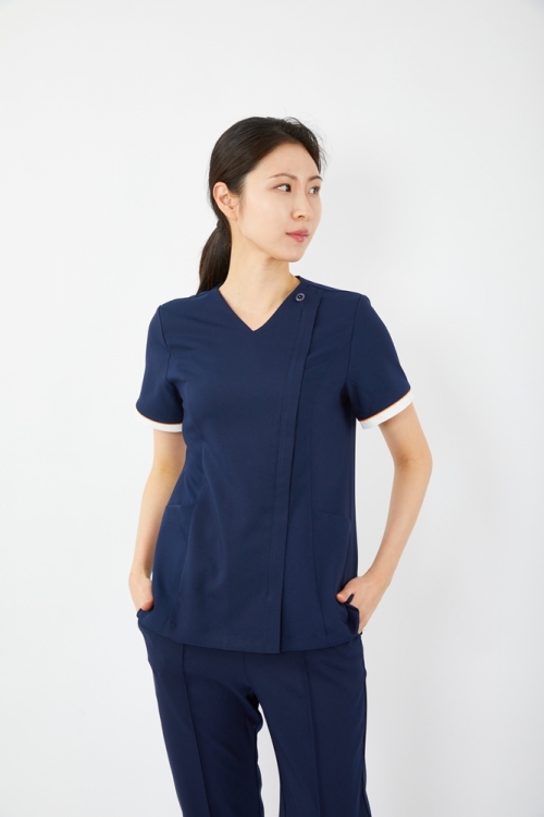 V넥 배색 네이비 상의-1995