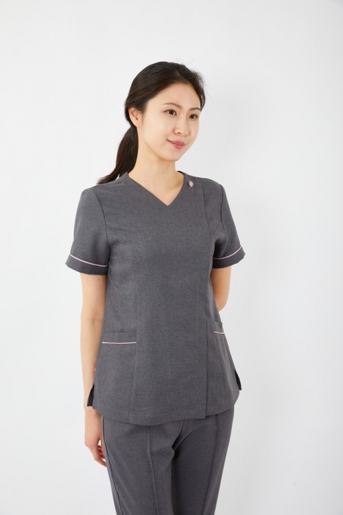 V넥 포인트 멜란지그레이 상의-1959