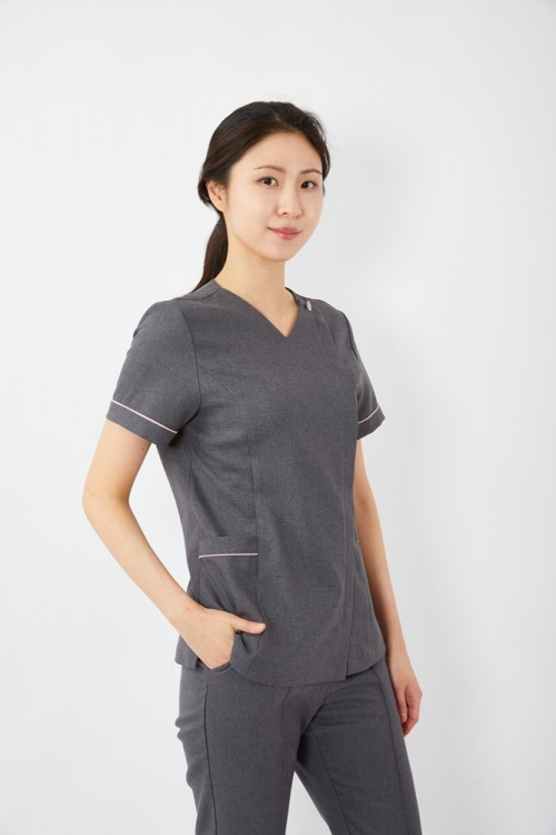 V넥 포인트 멜란지그레이 상의-1959