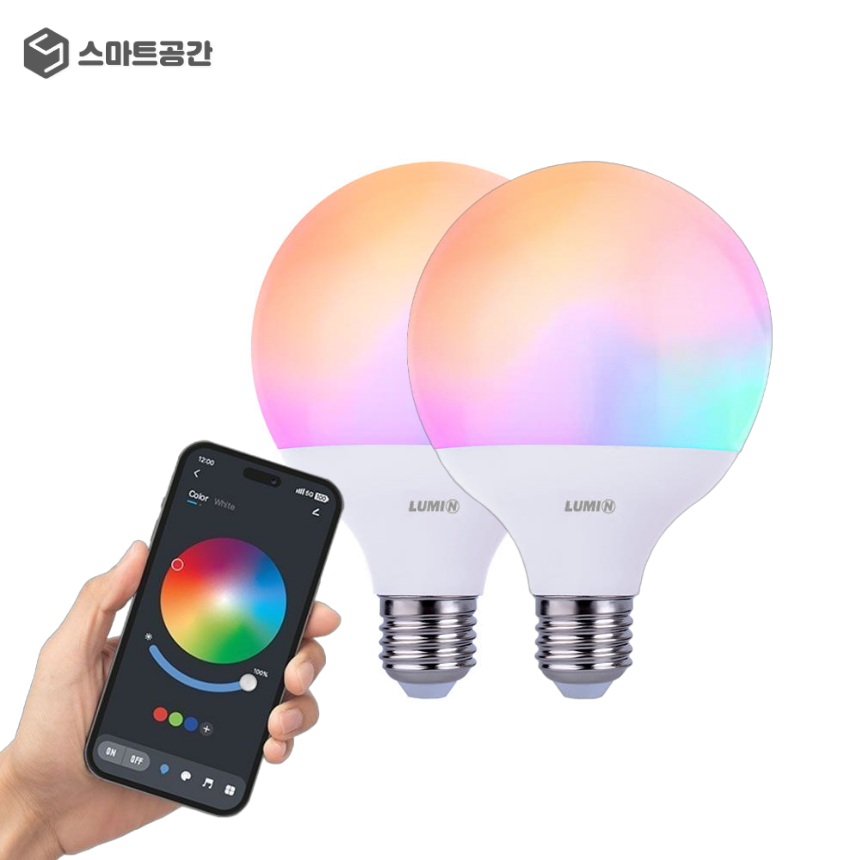 스마트공간 IoT 블루투스 볼전구 2팩 - LED 14W 밝기 색상조절 E26 조명 칼라