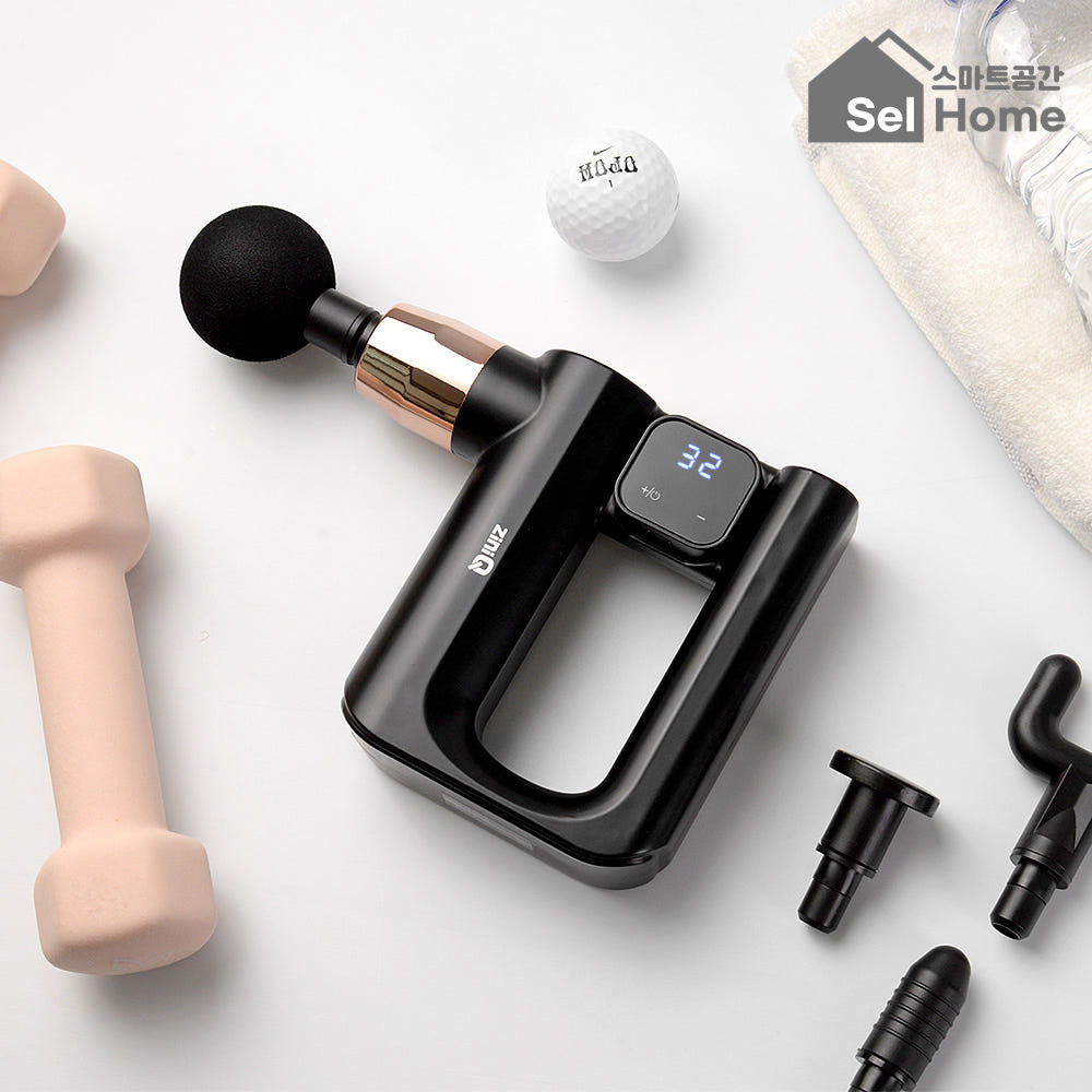 스마트공간 무선 진동 마사지건 - 셀홈 4헤드 32단계 강도 조절 휴대용 LCD 표시창