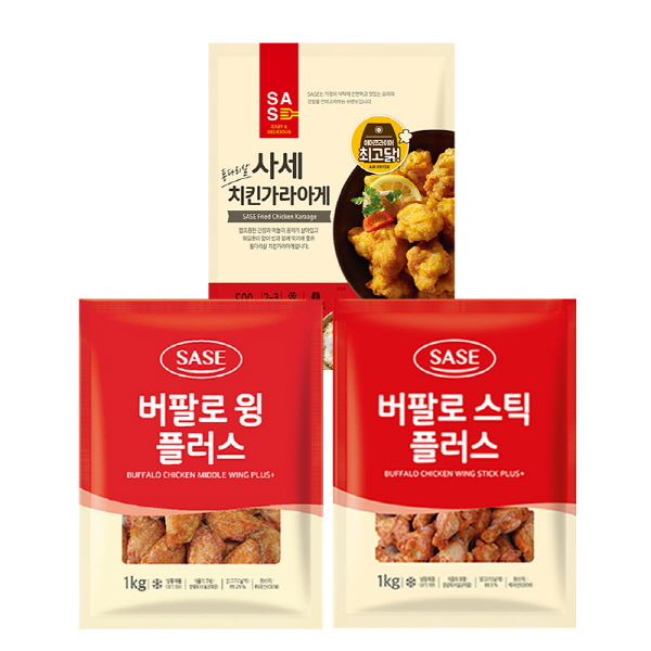 사세 버팔로 윙 플러스1kg+스틱 플러스1kg+치킨가라아게500g