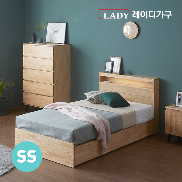 레이디가구 라움 LED 3단서랍 원목침대 SS