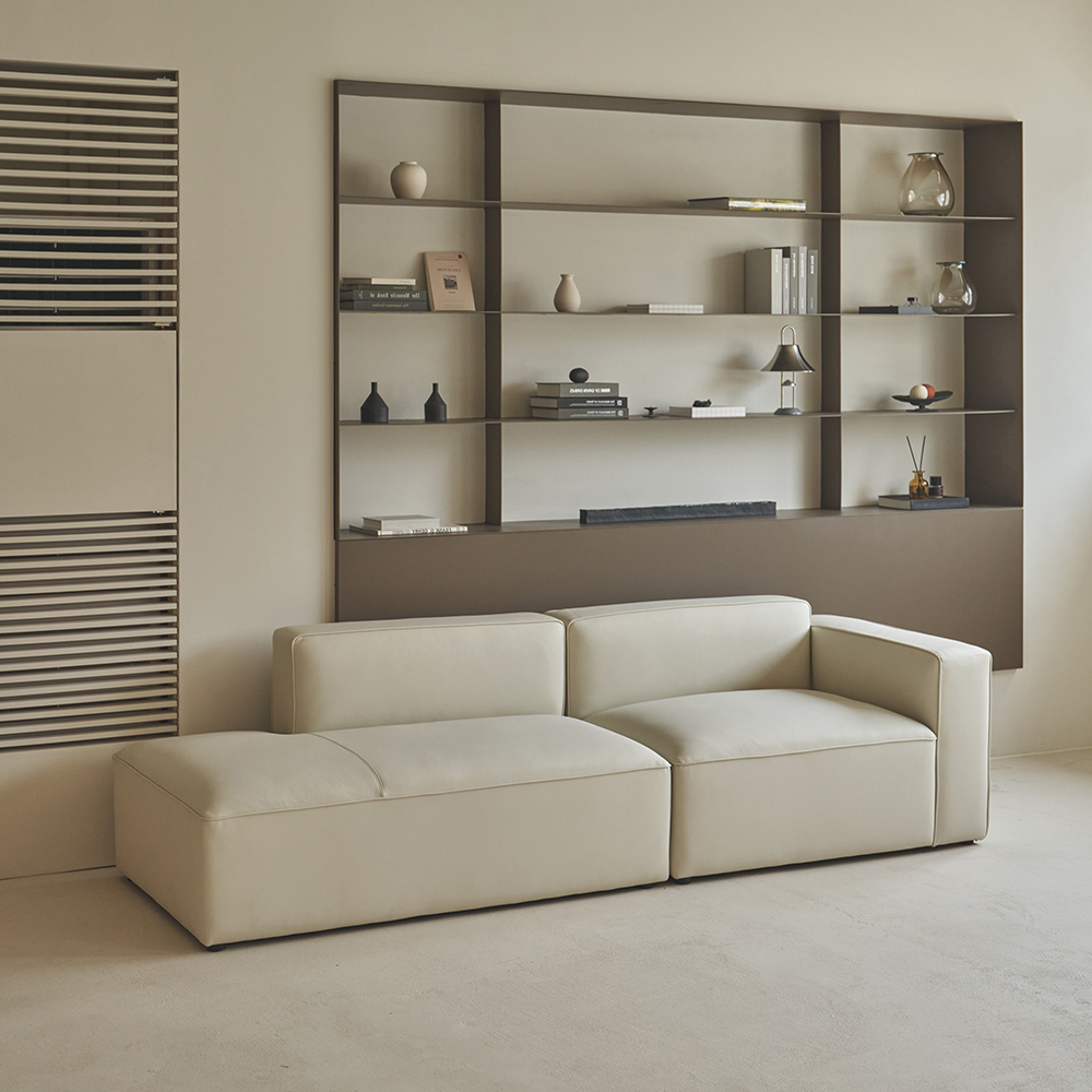 [파이널특가] 아이데뉴 모데라토 천연 면피 가죽 3.5인 소파 메리디안형 2400