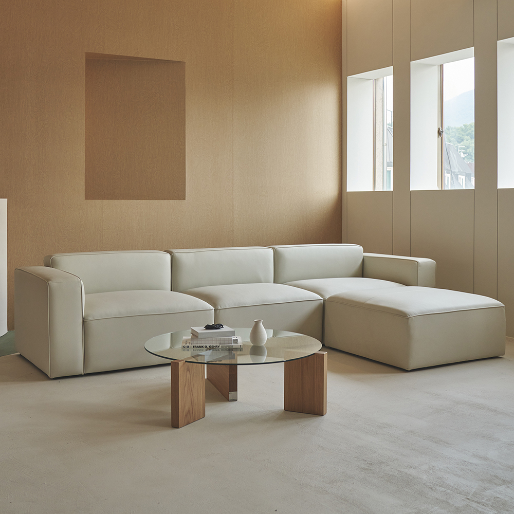 [파이널특가] 아이데뉴 모데라토 천연 면피 가죽 4인 소파 3000