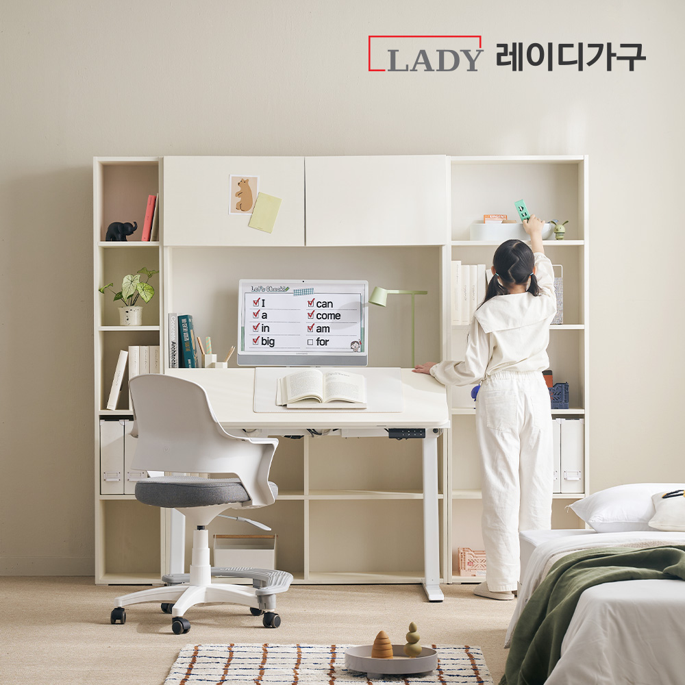 [연말결산특가][의자증정] 코튼M 듀얼모터 독서실책상 모션데스크 (오픈책장형/도어책장형)