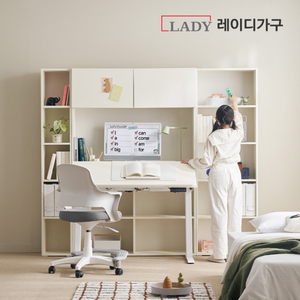 [연말결산특가][의자증정] 코튼M 듀얼모터 독서실책상 모션데스크 (오픈책장형/도어책장형)