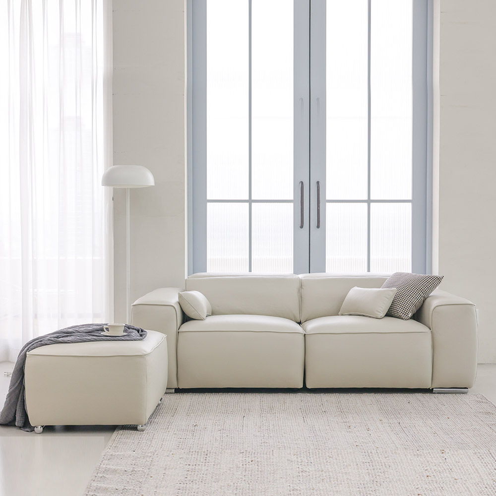 [파이널특가] 데스트라 천연소가죽 면피소파 3인용+스툴