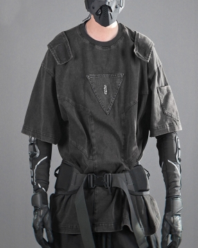 올드 빈티지 패치 테크웨어 오버핏 반팔