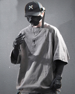 자수 스트릿 가오리 오버핏 반팔