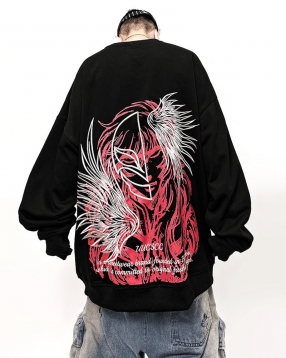 스트릿 애니 캐주얼 오버핏 자수 맨투맨