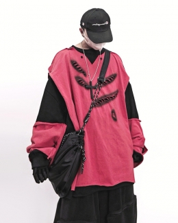 레트로 빈티지 힙합 레이어드 맨투맨 티셔츠