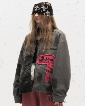 다크 레트로 스트릿 유니섹스 패치워크 자켓