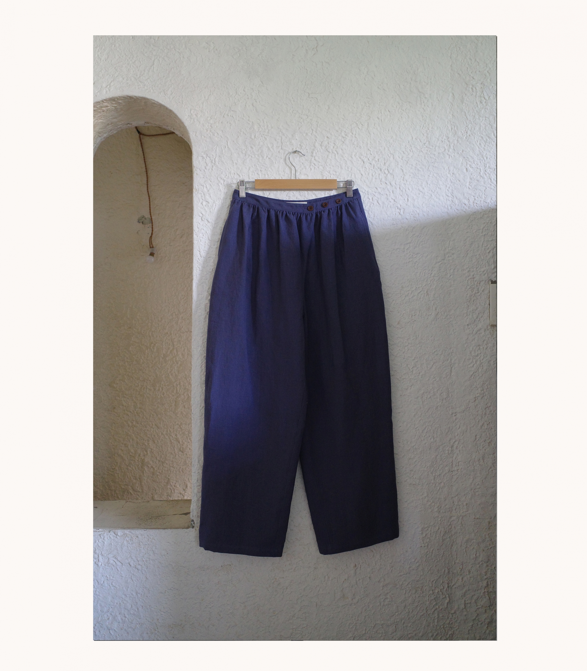 Linen loose shirring pants