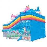 상어 슬라이드 4라인 조립식용 8m *6.5m * 5.5m (발판높이 2.9m) 에어풀장 어린이 유아 물놀이풀장 에어바운스
