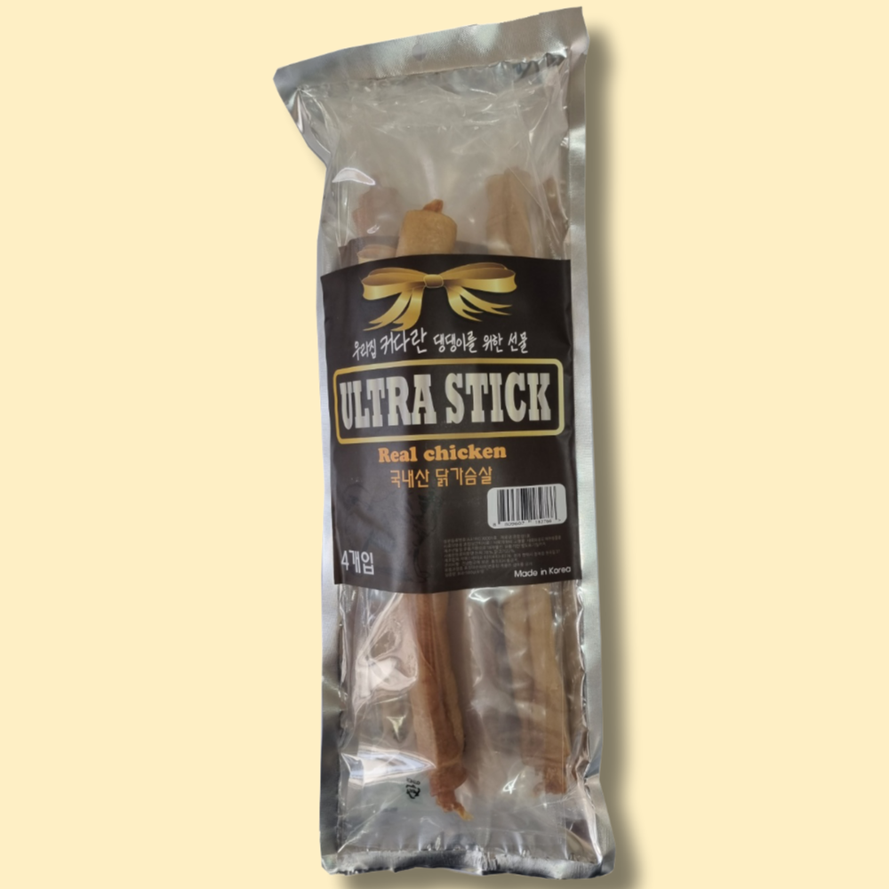 바닐라펫 오래먹는 수제껌 메가스틱 울트라 대형(약40cm) 돈피+닭가슴살 4P 500g