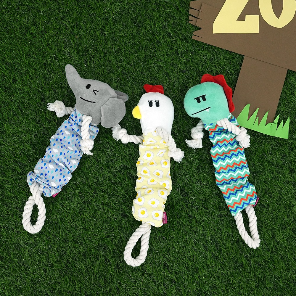 패리스독 애니멀 크런치 로프 토이 바스락+삑삑이+터그놀이 1P (색상랜덤발송)