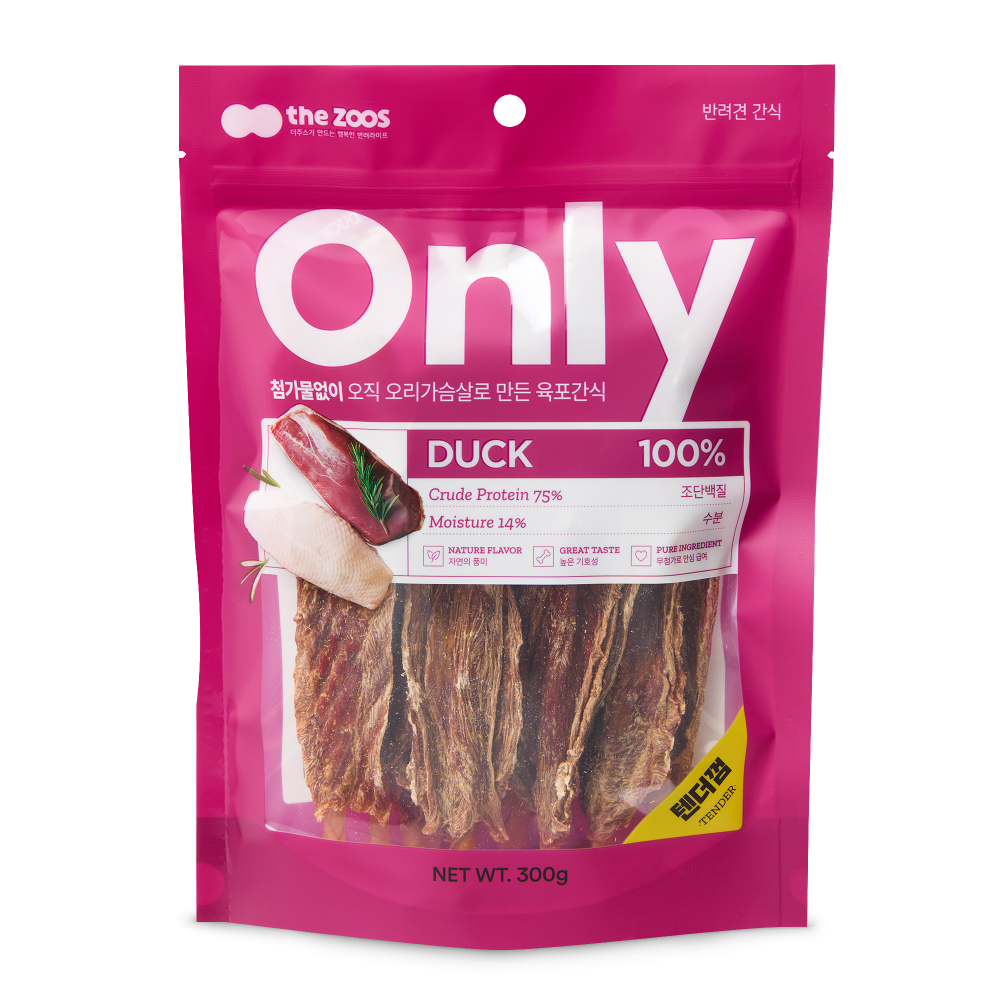 더주스 온리 무첨가 건조 수제간식 오리텐더껌 300g