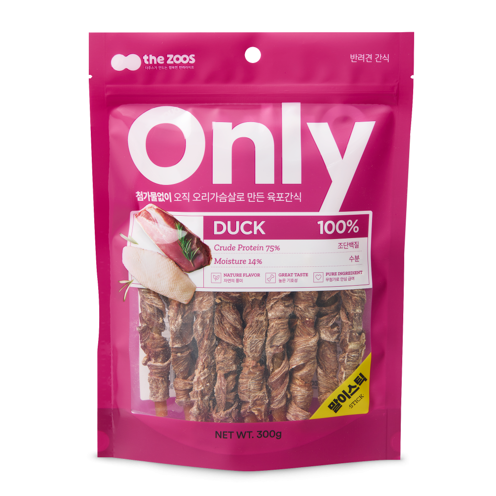 더주스 온리 무첨가 건조 수제간식 오리말이스틱껌 300g