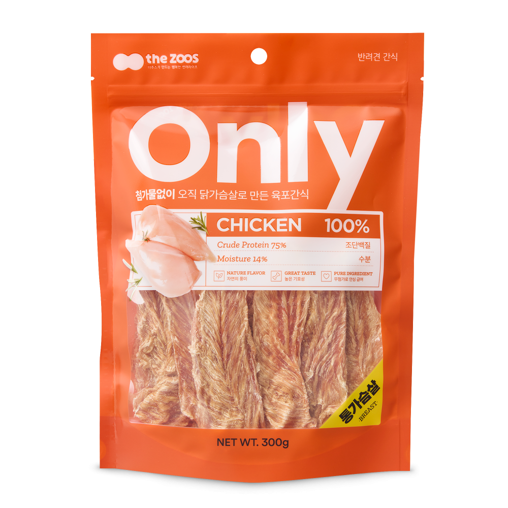 더주스 온리 무첨가 건조 수제간식 치킨통가슴살 300g