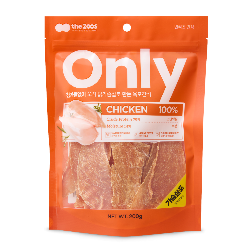 더주스 온리 무첨가 건조 수제간식 치킨가슴살포 200g