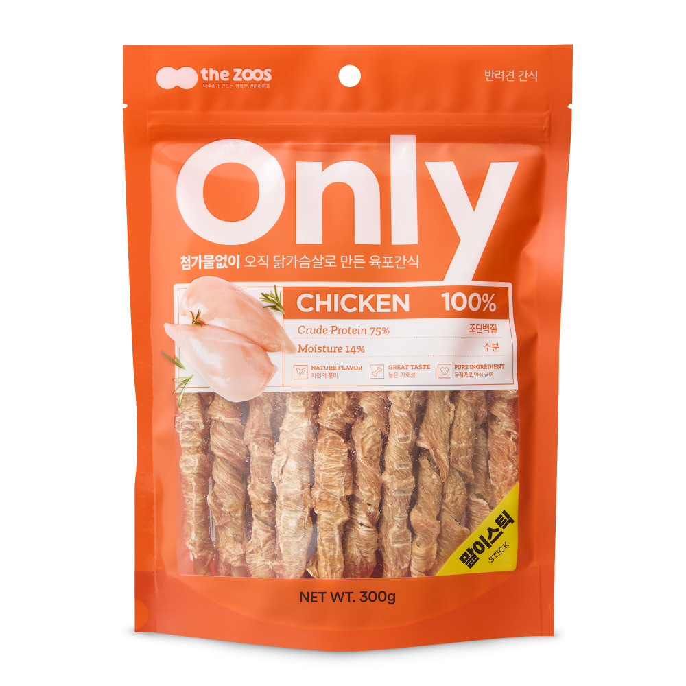 더주스 온리 무첨가 건조 수제간식 치킨말이스틱껌 300g