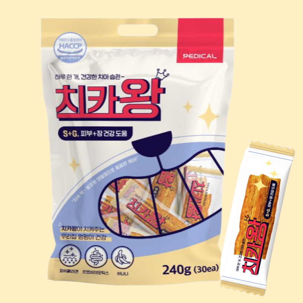 페디칼 치카왕 발포형 기능성 덴탈껌 피부+장건강 30P