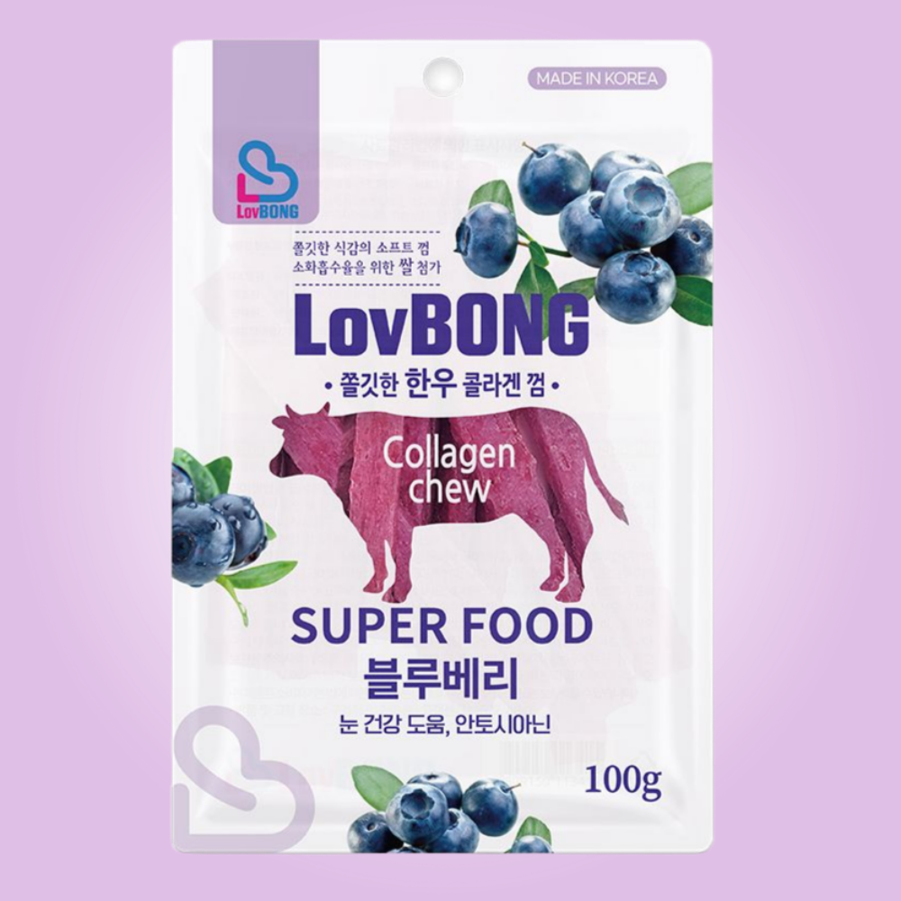 퍼피아이 러봉 쫄깃한 한우 콜라겐 말랑껌 블루베리 100g